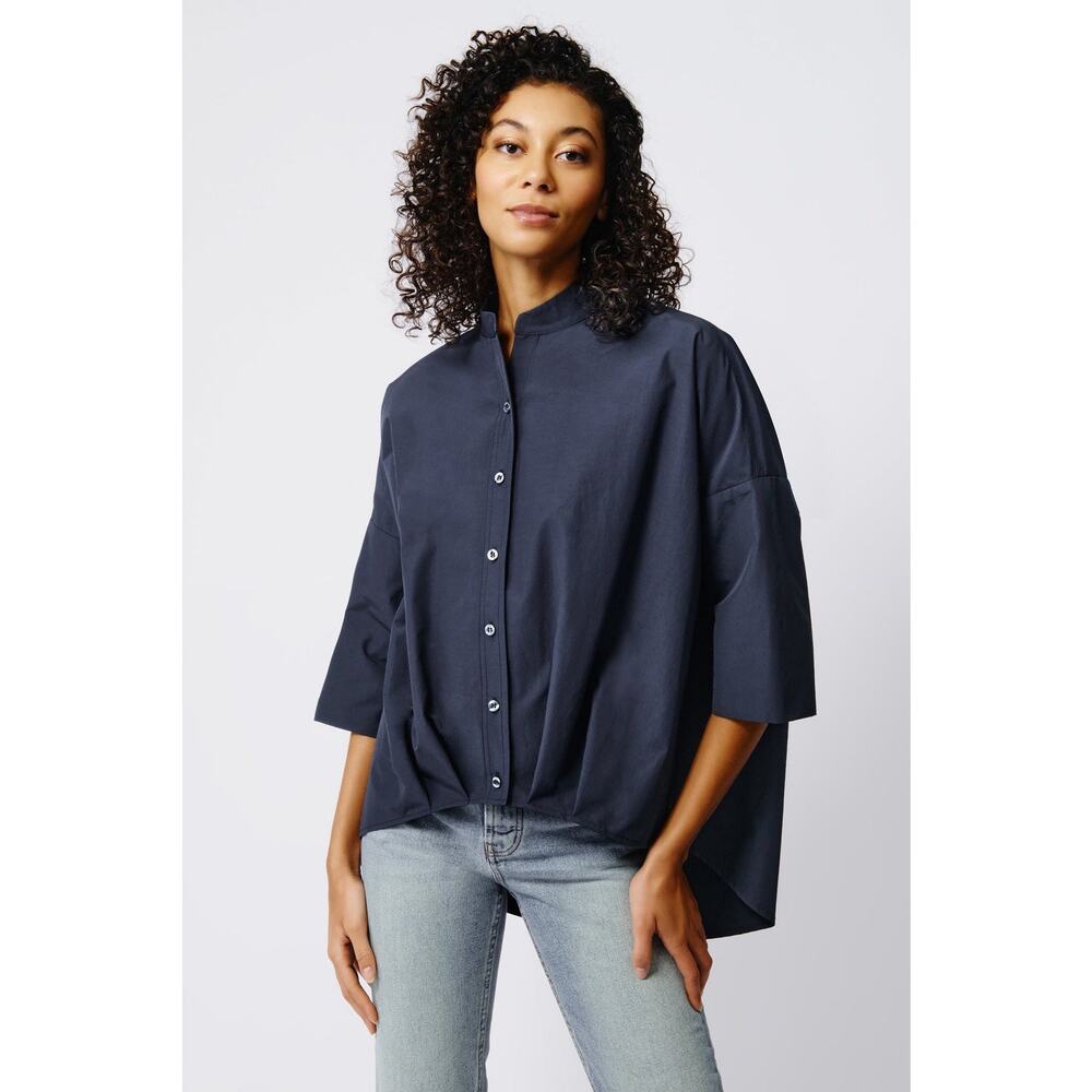 Women's Navy Button-Front Oversized Blouse